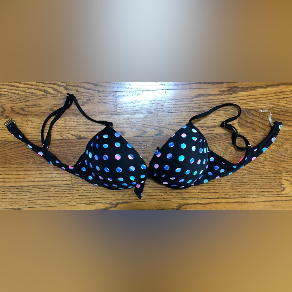 TAHITI Black w/ Blue Polkadots Swim Top Beachwear  Bikini Top  Swimsuit